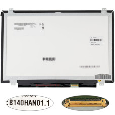 Матрица 14.0" B140HAN01.1 (1920*1080, 30pin(eDP, 300cd/m2 (!!!),  IPS), LED, SLIM (вертикальные ушки), матовая, разъем справа внизу) для ноутбука (renew)