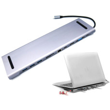 USB-C (Type-C) док станція - підставка для розширення портів ноутбука. USB 3.0 -3шт, SD, MicroSD, LAN, MiniDP, HDMI, VGA, Audio 3.5mm