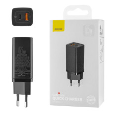 Зарядное устройство Baseus GaN2 Lite Quick Charger C+U 65W EU Black (CCGAN2L-B01) + ID 50697 в подарок
