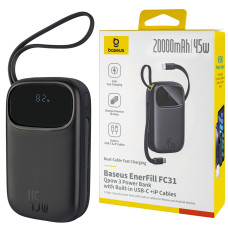 Универсальная мобильная батарея Baseus EnerFill FC31 Qpow 3, Digital Display, with Type-C to IP Cables, 20000mAh, 45W, Cosmic Black (E0028D00)
