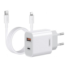 BestBatt мережевий зарядний пристрій Remax USB-C 20W PD + USB-A QC3.0 з кабелем Type-C до Lightning (RP-U68+cable)