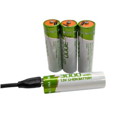 Перезаряжаемые батарейки AA USB Type-C Li-ion 1.5V AA 4 шт в комплекте и кабель зарядки