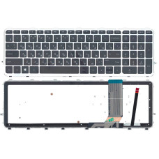 Клавиатура для ноутбука HP Envy (15-j000, Envy 15T-J, Envy 15Z-J, Envy 17-J, Envy 17T-J) с подсветкой (Light) Black, (Silver Frame) RU