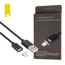 Кабель Clip-On метал Lightning для iPhone, черный (магнитный)