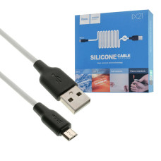 Кабель HOCO X21 Plus USB to Micro 2.4A, 1m, silicone, silicone connectors, Black+White