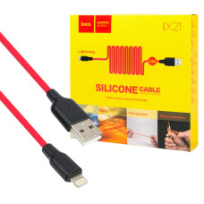 Кабель HOCO X21 Plus USB to iP 2.4A, 1m, silicone, silicone connectors, Black+Red