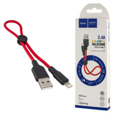 Кабель HOCO X21 Plus USB to iP 2.4A, 0.25m, silicone, silicone connectors, Black+Red