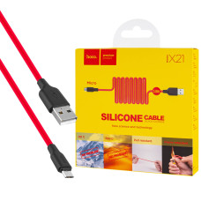 Кабель HOCO X21 USB to Micro 2A, 1m, silicone, TPE connectors, Black+Red