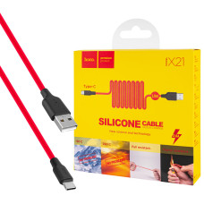 Кабель HOCO X21 USB to Type-C 3A, 1m, silicone, TPE connectors,  Black+Red (6957531071419)