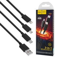 Кабель HOCO X74 USB для MicroUSB, Lightning, Type-C, 1м, Black (6931474767363)