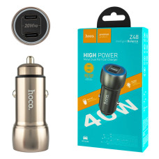 Автомобильное зарядное устройство HOCO Z48 Tough 40W (dual port)(2C)  Metal Gray