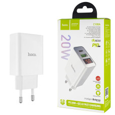 Зарядное устройство HOCO C100A, PD20W+QC3.0, Digital display, White (6931474769800)