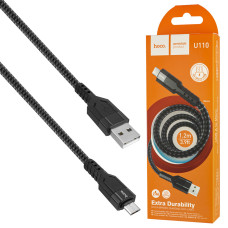 Кабель HOCO U110 USB to Micro 2.4A, 1.2m, nylon, aluminum connectors, Black