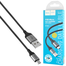 Кабель HOCO X102 USB to Micro 2.4A, 1m, nylon, aluminum connectors, Black
