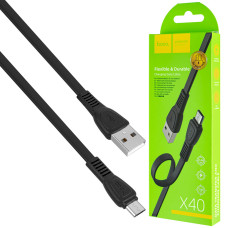 Кабель HOCO X40 USB to Micro 2.4A, 1m, TPE, TPE connectors, Black