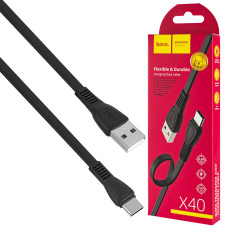 Кабель HOCO X40 USB to Type-C 3A, 1m, TPE, TPE connectors, Black