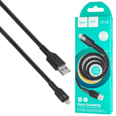 Кабель HOCO U110 USB to iP 2.4A, 1.2m, nylon, aluminum connectors, Black (6931474770561)