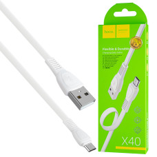 Кабель HOCO X40 USB to Micro 2.4A, 1m, TPE, TPE connectors, White
