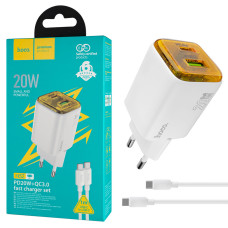 Зарядное устройство HOCO N52 Monsoon PD20W+QC3.0, Type-C to Type-C, White (6942007630412)