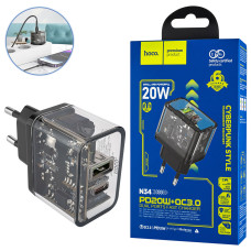 Зарядное устройство HOCO N34 Dazzling (dual-port) PD20W+QC3.0, Black (6931474799166)