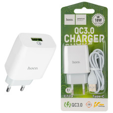 Зарядное устройство HOCO C72Q Glorious, QC3.0, Type-C Set, 18W, White (6931474732552)