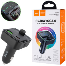 Автомобильное зарядное устройство + FM модулятор HOCO E81 Fantasy, PD30W+QC3.0, BT, Black (6942007612296)