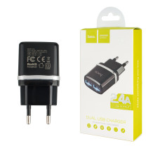 Зарядное устройство HOCO C12 Smart, (2U) 12W, Black (6957531063094)