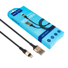 Кабель HOCO X26 USB to iP 2A, 1m, nylon, aluminum connectors, black/gold