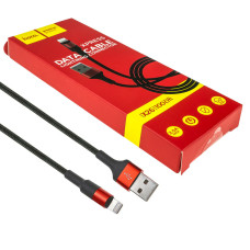 Кабель HOCO X26 USB to iP 2A, 1m, nylon, aluminum connectors, Black+Red