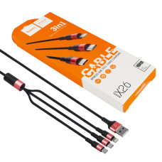 Кабель HOCO X26 XPress USB для MicroUSB, Lightning, Type-C, black/red