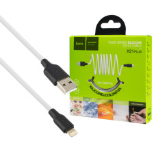 Кабель HOCO X21 Plus USB to iP 2.4A, 1m, silicone, silicone connectors, Black+White (6931474711816)