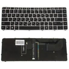 Клавиатура для ноутбука HP (EliteBook: 840 G3) rus,  silver frame, подсветка клавиш, с джойстиком (ОРИГИНАЛ)