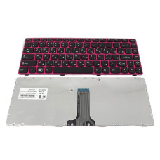 Клавіатура для Lenovo IdeaPad Z370, Z470, G470AH, G470GH — RU розкладка, чорна, з рожевою рамкою, Original