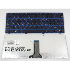 Клавіатура для LENOVO IdeaPad Z370, Z470, G470AH, G470GH (RU Black, синя рамка). оригінал