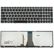 Клавиатура для ноутбука LENOVO (G50-30, G50-45, G50-70, Z50-70, Z50-75, Flex 2-15) rus, black, silver frame, подсветка клавиш