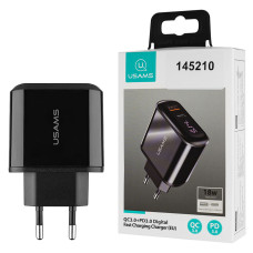 Зарядное устройство Usams US-CC085, T23, QC3.0+PD3.0, 18W, Digital Display, black (CC85TC01)